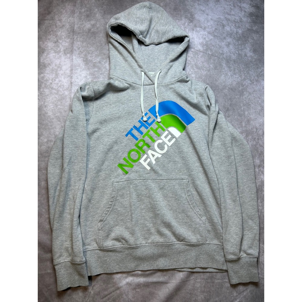 The North Face Womens Hoodie Medium Gray Blue Green Logo Pullover NF0A3X1D